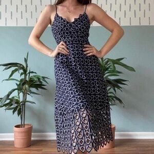 Gianni Bini Navy and White Midi Dress